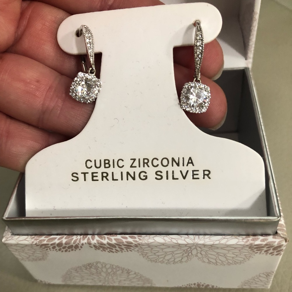 Cubic zirconia, sterling silver earrings